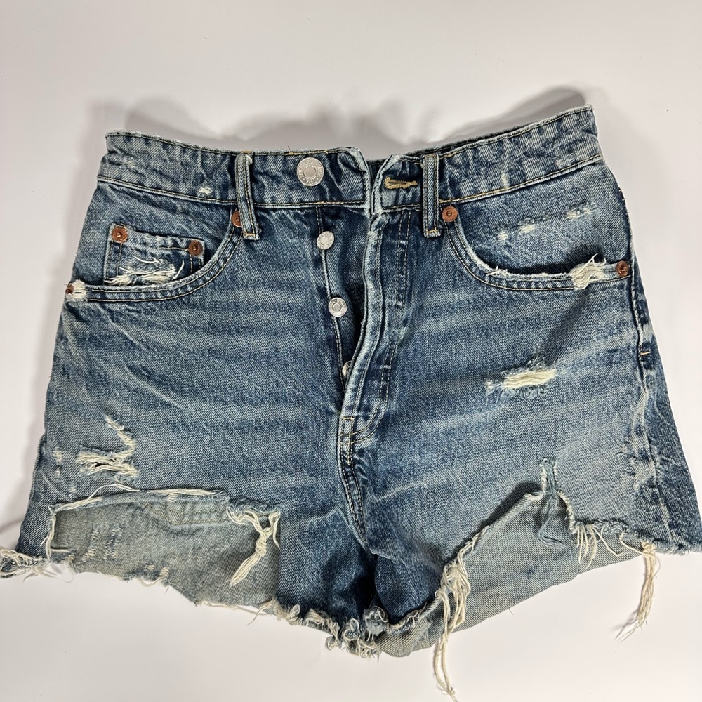 Zara Blue Distressed Jean Shorts